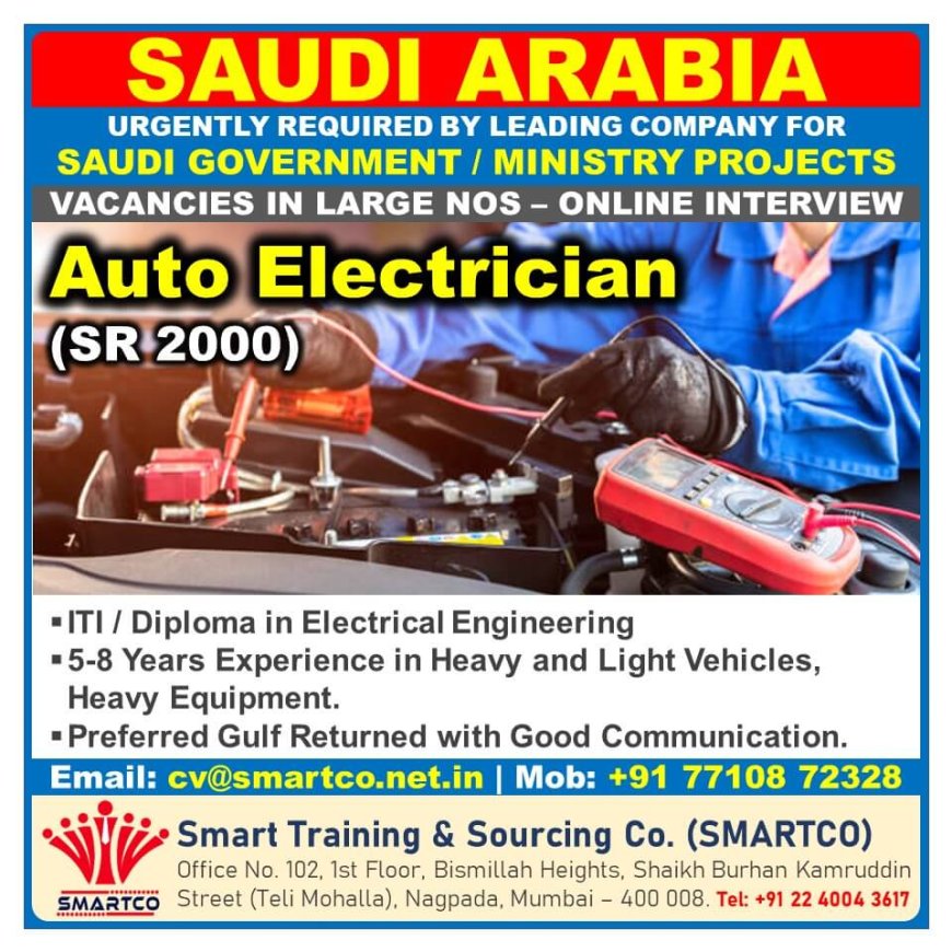 Golden Opportunity for Auto Electricians: Join Exciting Government Projects in Saudi Arabia