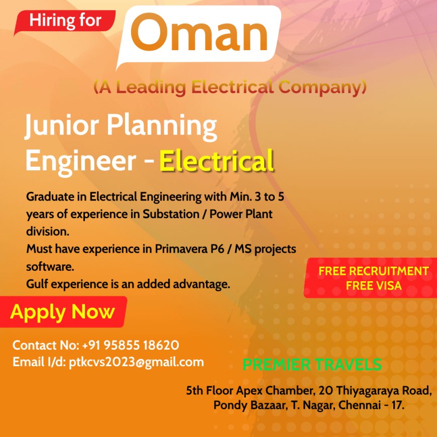 Junior Planning Engineer - Electrical Position in Oman's Leading Electrical Company