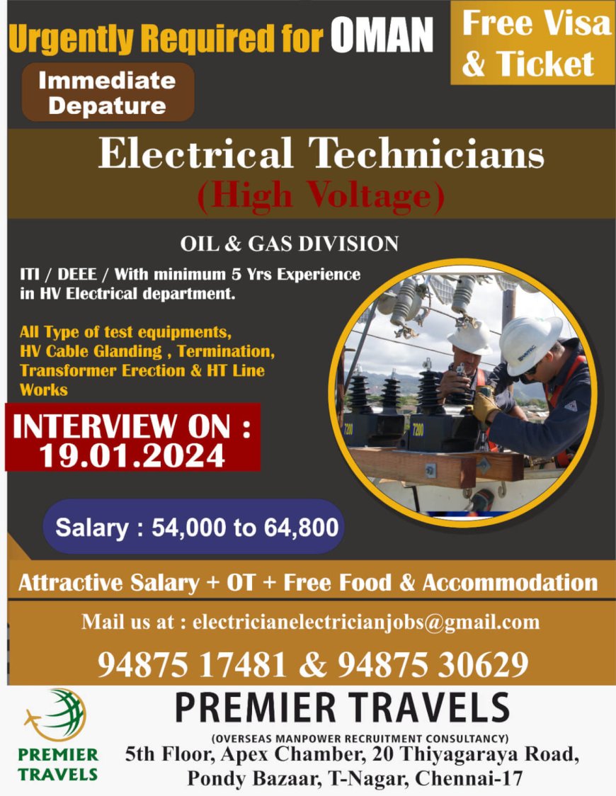 Electrical Technicians in Oman's Oil & Gas Sector with Premier Travels