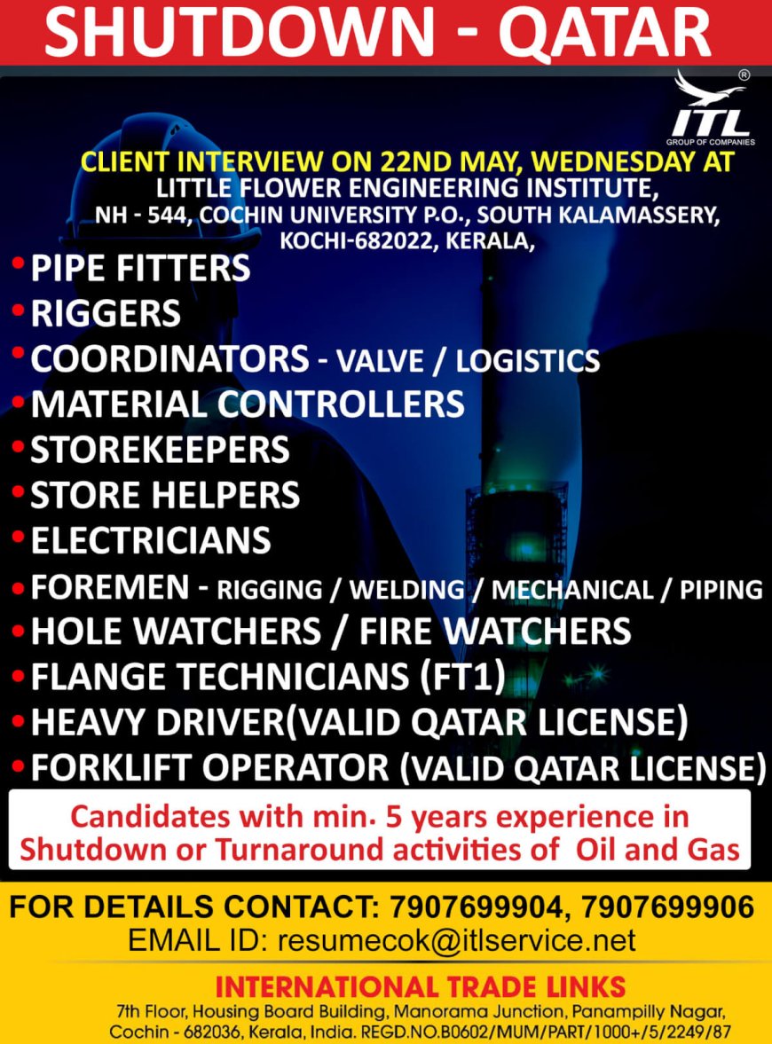 Shutdown Job Opportunities in Qatar with ITL Group of Companies