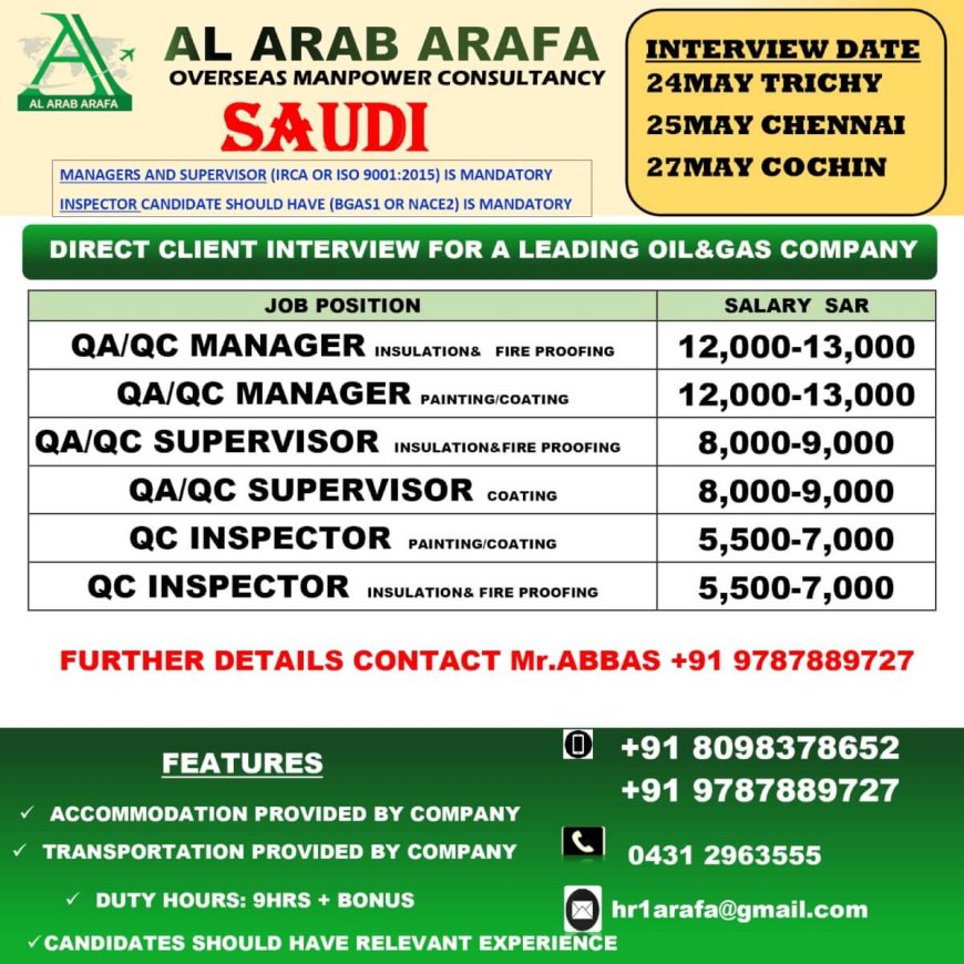 QA/QC Positions for Leading Oil & Gas Company in Saudi Arabia