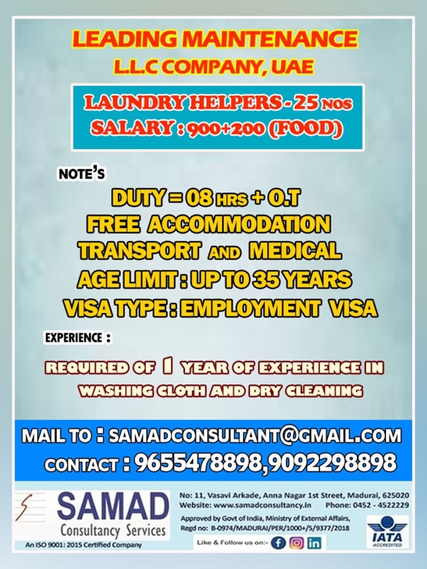 Jobs in UAE: Laundry Helpers Needed at Leading Maintenance L.L.C