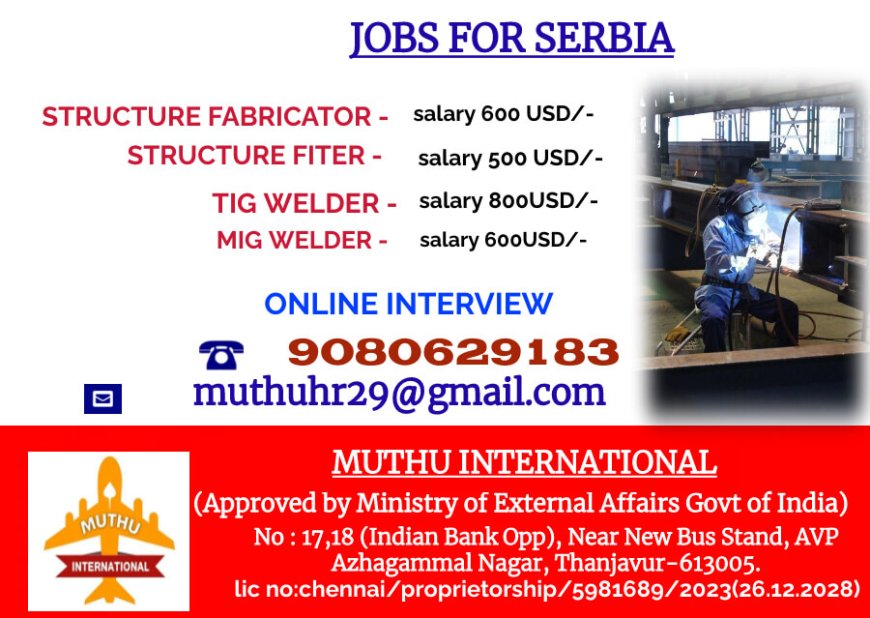Jobs in Serbia: Structure Fabricator, Structure Fitter, TIG Welder, and MIG Welder