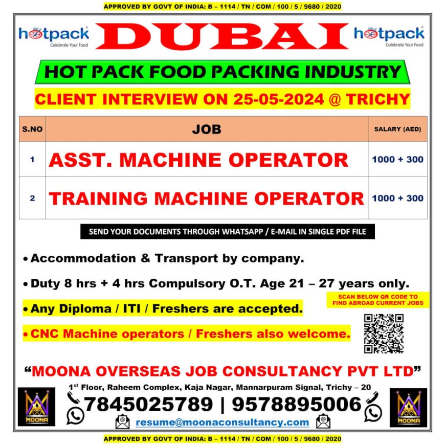 Jobs in Dubai: Assistant Machine Operator & Training Machine Operator Positions Available!