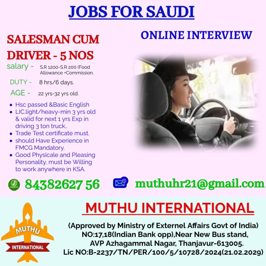 Salesman cum Driver in Saudi Arabia