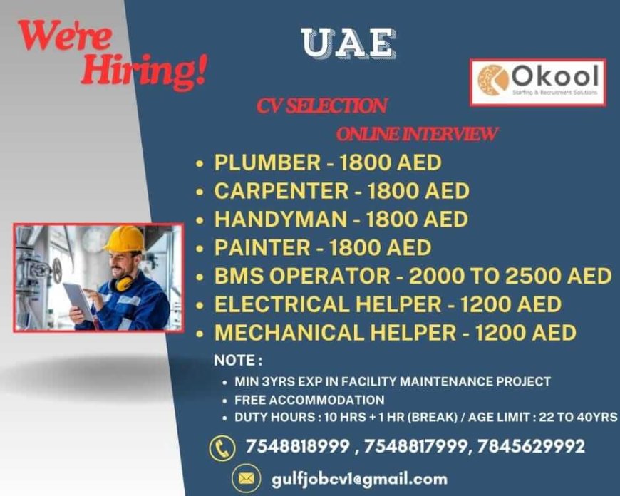 Urgently required for a leading co in uae