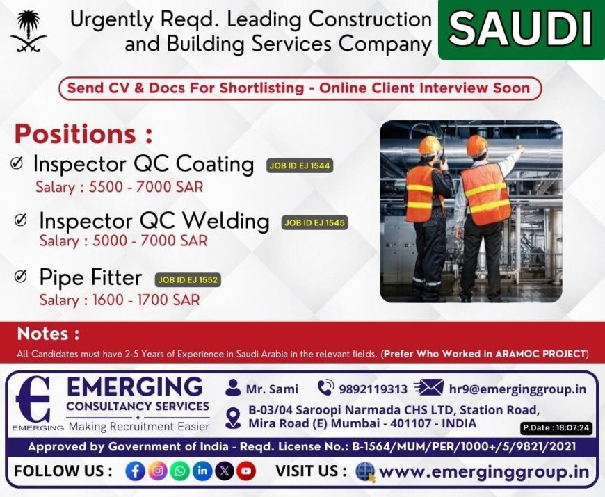 Urgently Required for Leading Construction and Building Services Company in Saudi Arabia