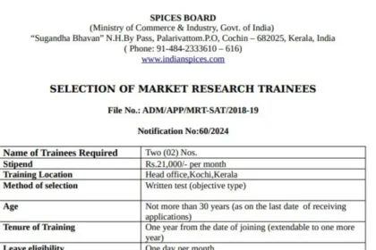 Selection of Market Research Trainees by Spices Board: Apply by 6th Feb 2025