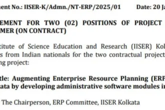IISER Kolkata Hiring Project Computer Programmers on Contract – Apply by 10 Feb 2025