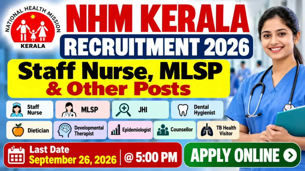 NHM Kerala Recruitment 2026: Apply Online for Staff Nurse, MLSP & Other Posts