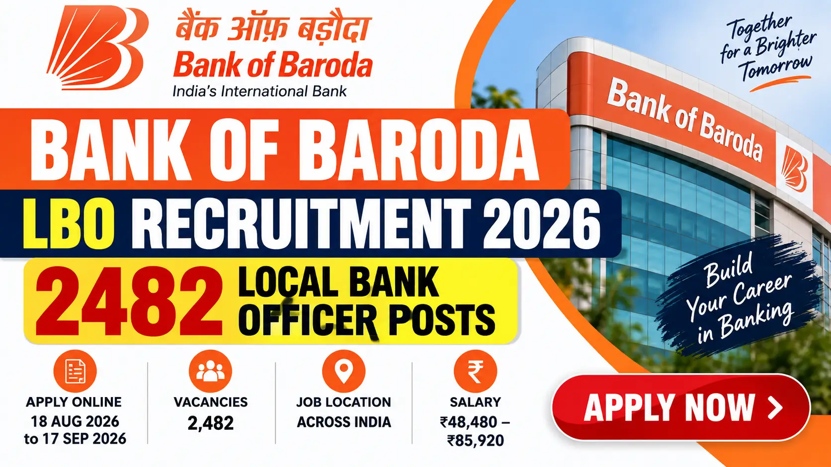 Bank of Baroda LBO Recruitment 2026: Apply Online for 2,482 Local Bank Officer Posts