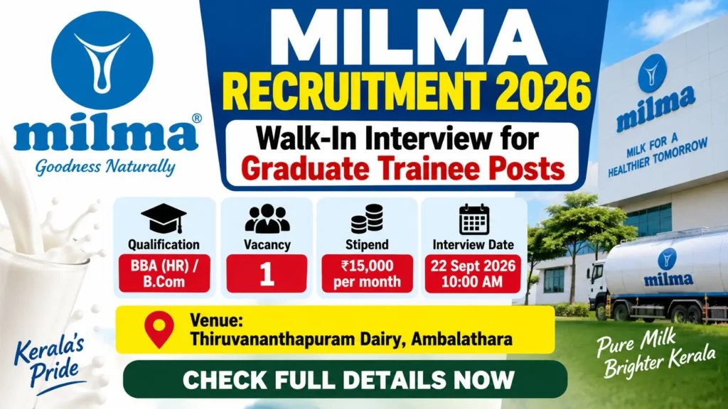 MILMA Recruitment 2026: Walk-In Interview for Graduate Trainee Posts; Check Eligibility, Stipend & Interview Date