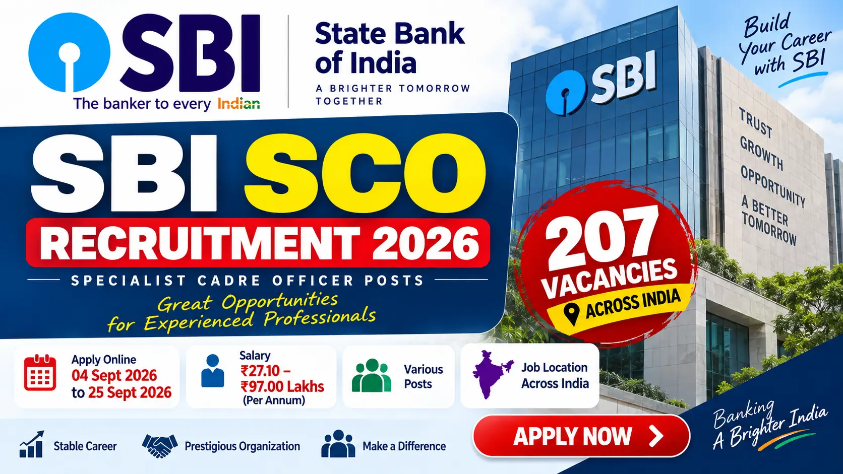 SBI SCO Recruitment 2026: Apply Online for 207 Specialist Cadre Officer Posts