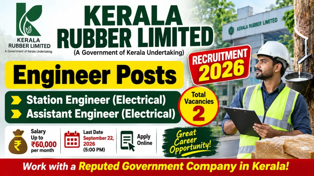 Kerala Rubber Limited Recruitment 2026: Apply Online for Engineer Posts, Salary Up to ₹60,000