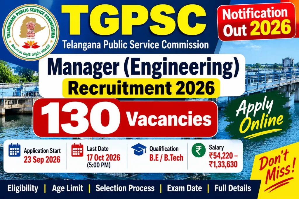 TGPSC Manager (Engineering) Recruitment 2026: Notification Out for 130 Vacancies, Apply Online