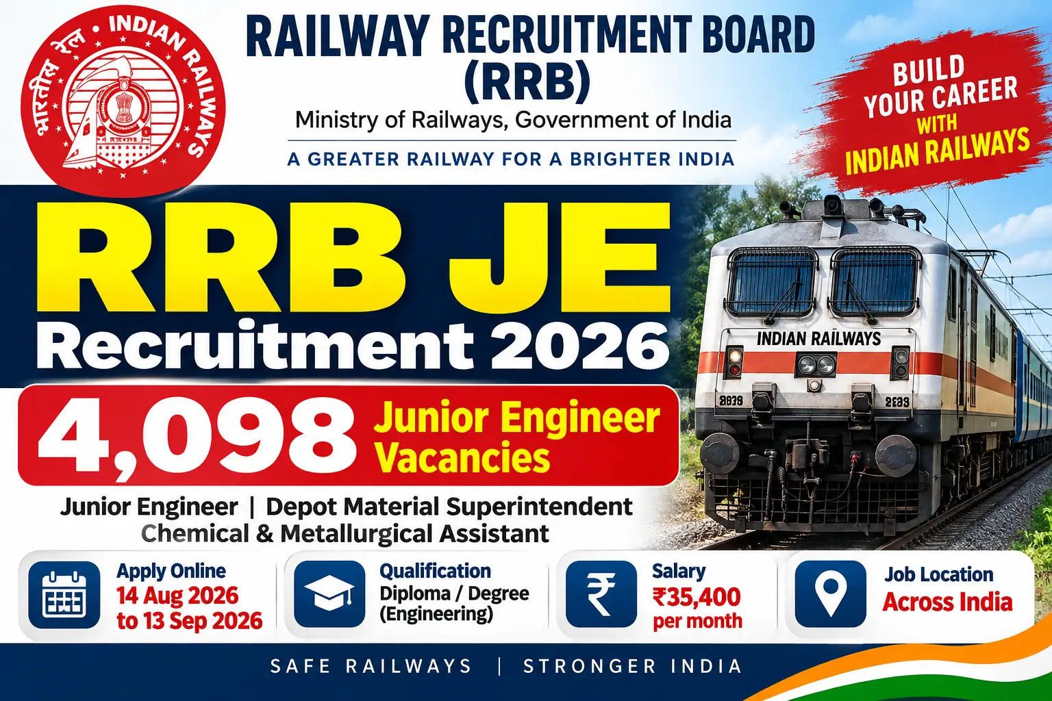 RRB JE Recruitment 2026: Apply Online for 4,098 Junior Engineer Vacancies